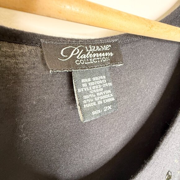 Liz & Me Platinum Collection Black Rhinestone Embellished Scoop Neck Tee 2X - Picture 6 of 9